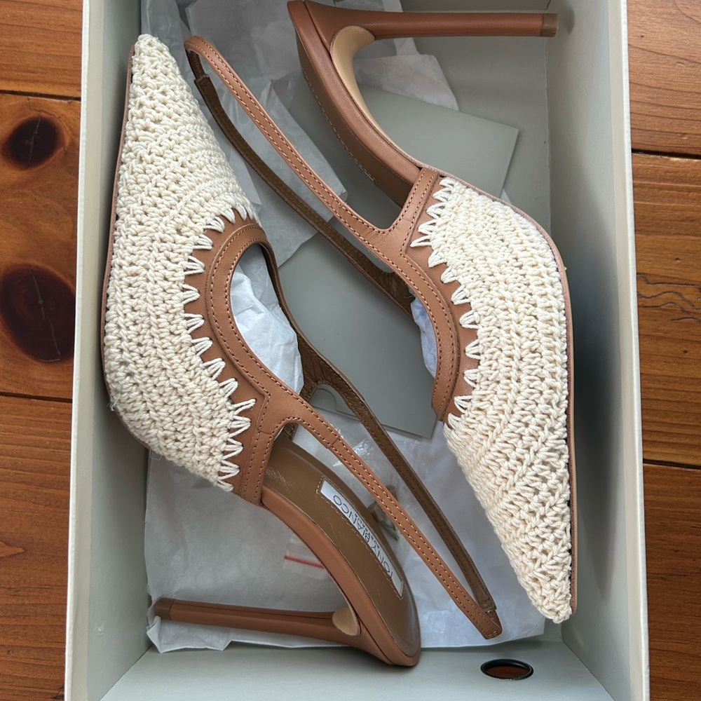 Tiny Blanco Athena Cream Crochet Slingback Heels